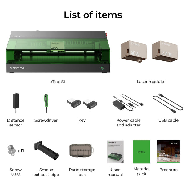 xTool S1 + 1064nm IR Laser Kit: Enclosed Diode Laser Engraver & Cutter